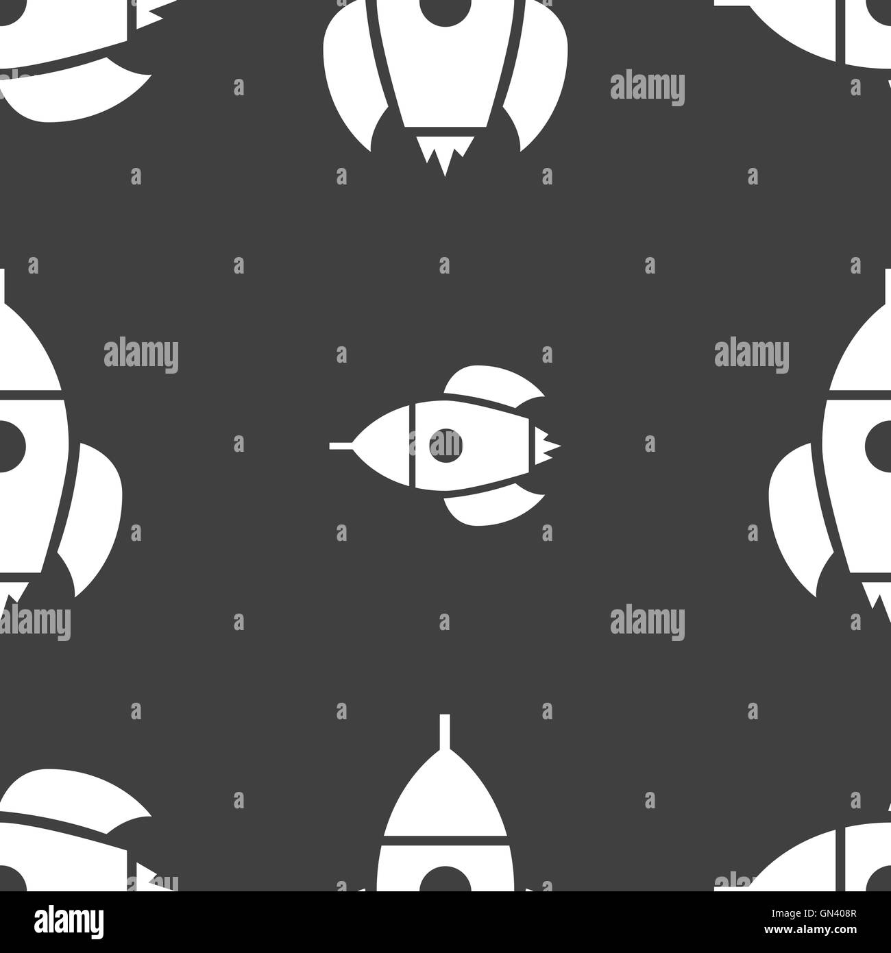 Rocket icon sign. Seamless pattern on a gray background. Vector Stock ...