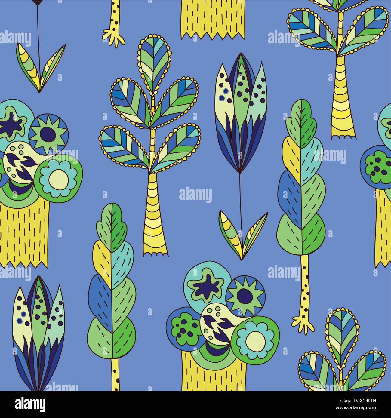 Blue vector children pattern with trees Stock Vector