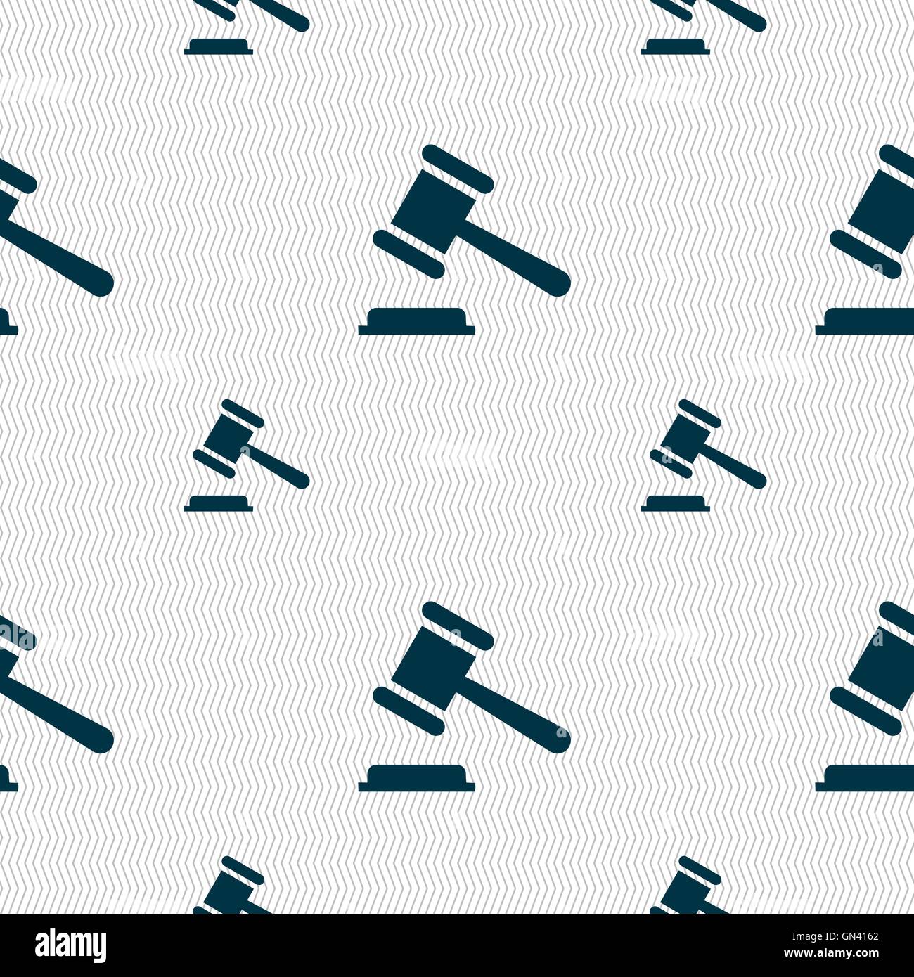 judge or auction hammer icon sign. Seamless pattern with geometric ...