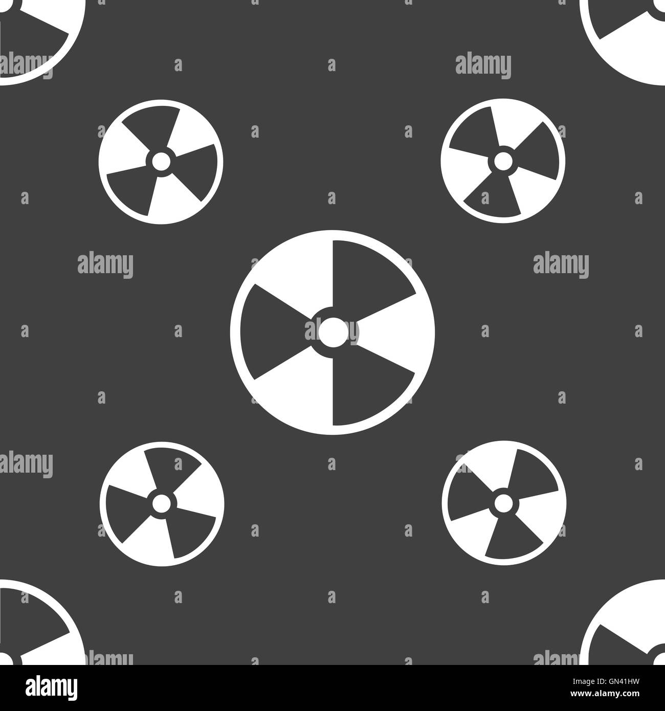 radioactive icon sign. Seamless pattern on a gray background. Vector Stock Vector