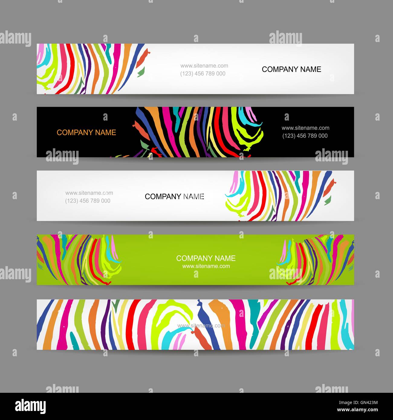 Set of banners, colorful zebra print design Stock Vector