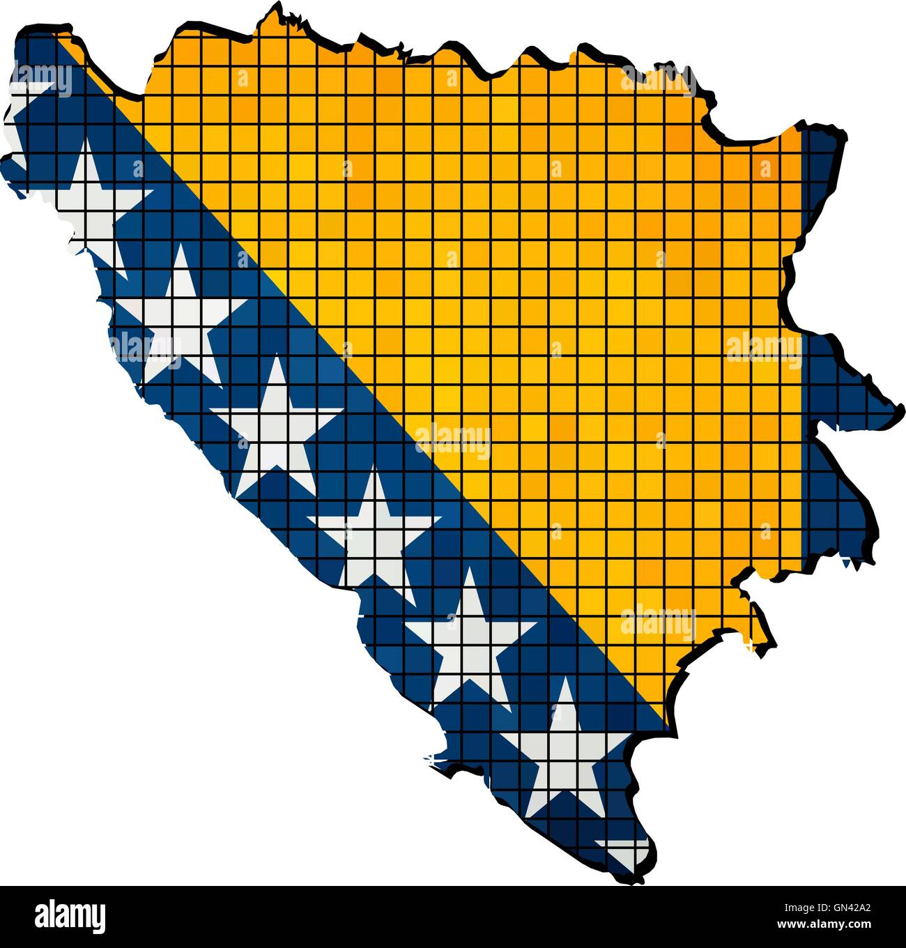 Bosnia and Herzegovina map with flag inside Stock Vector