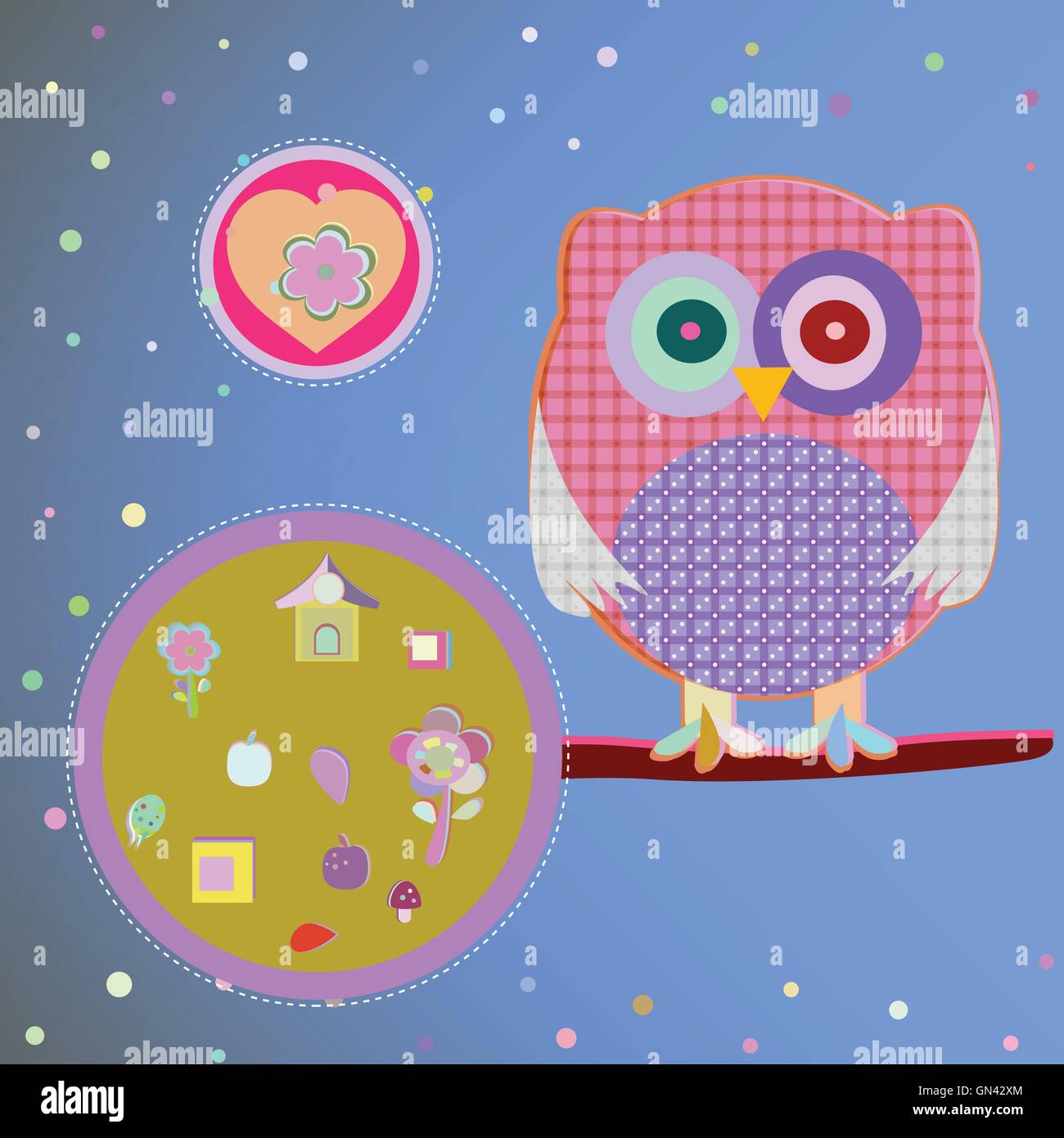 Invitation card - owls in love sitting on the branch, vector ...