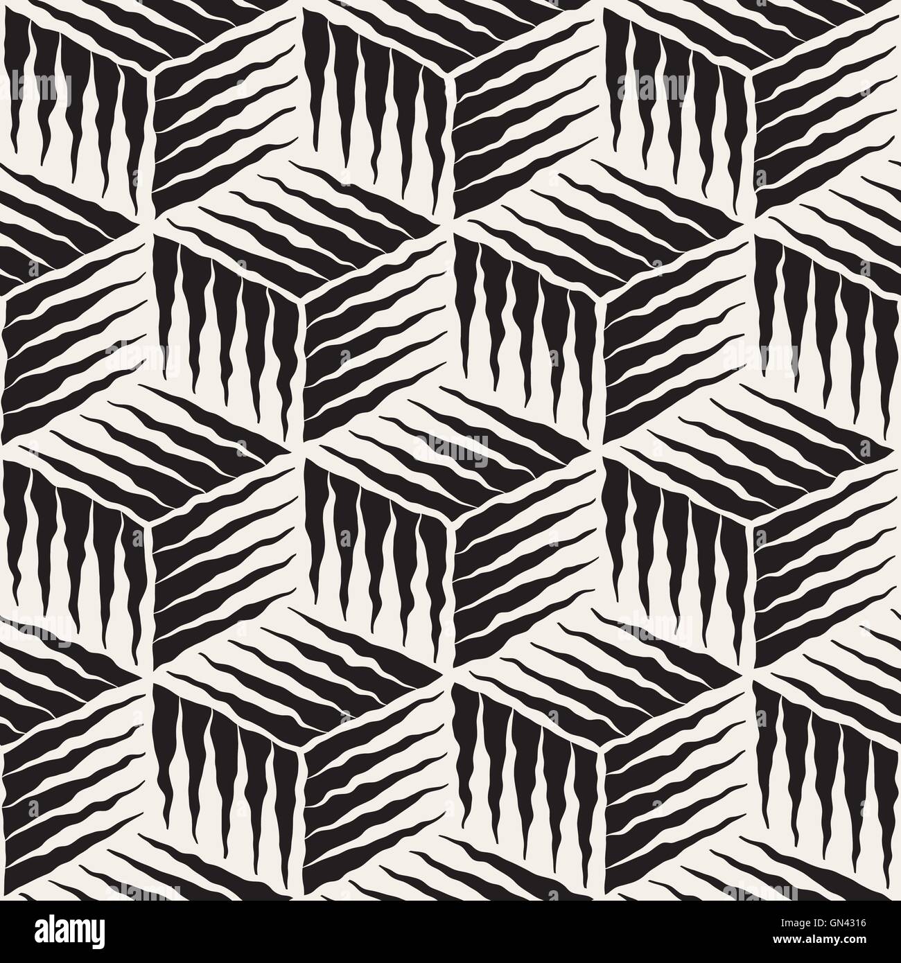 Vector Seamless Black And White Hand Painted Line Geometric Cube Rough ...
