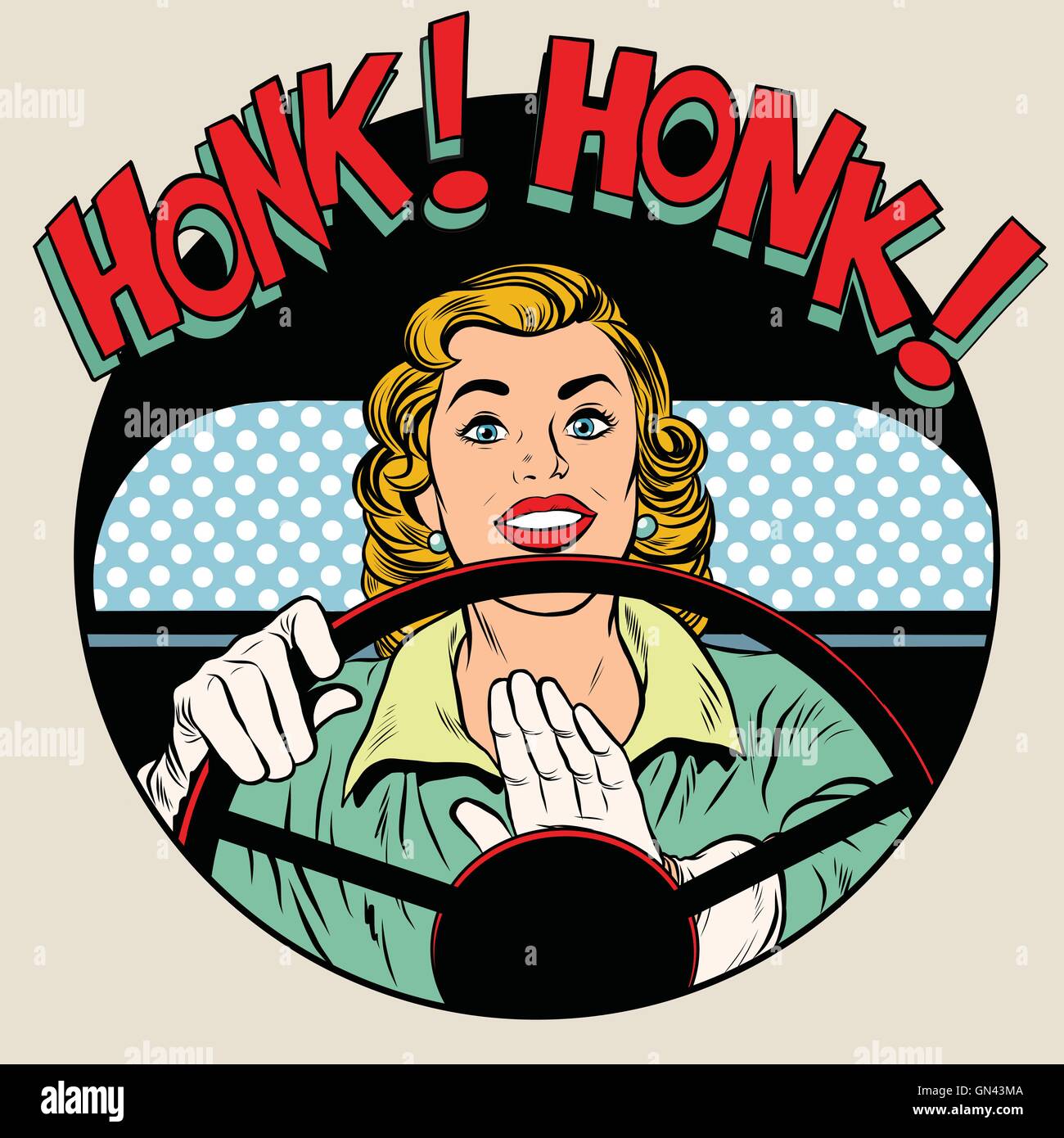 honk vehicle horn driver woman Stock Vector