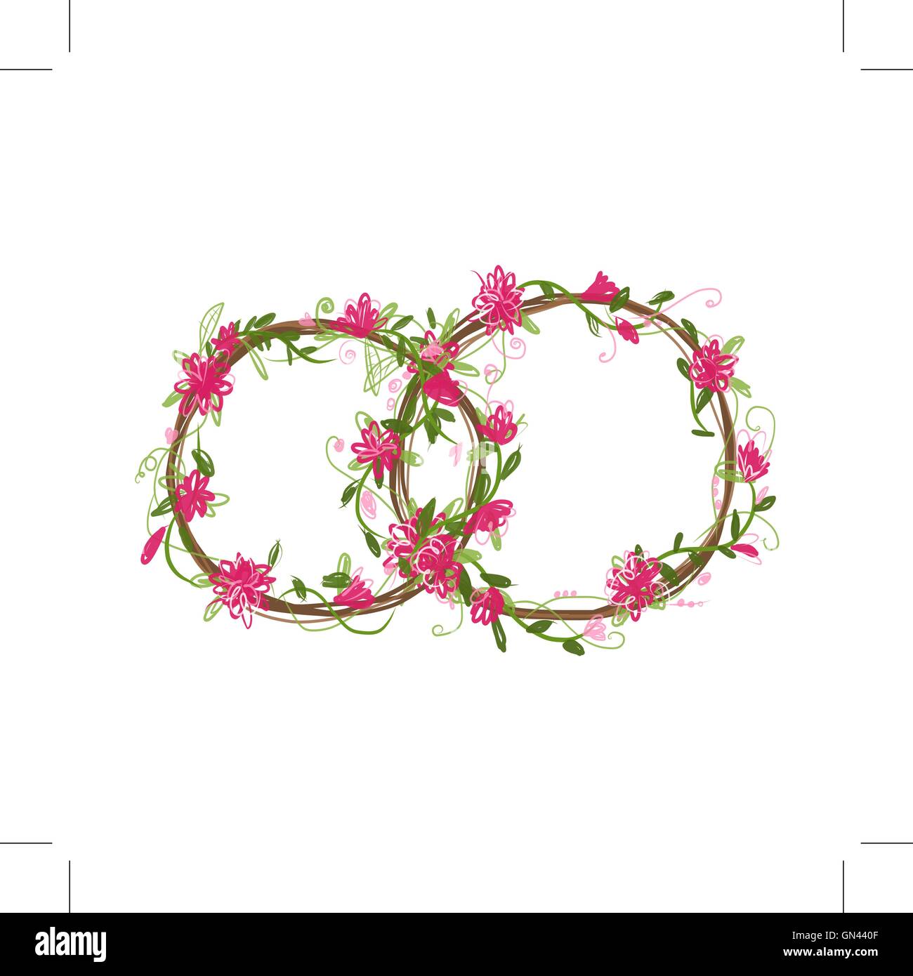 Floral wedding rings for your design Stock Vector