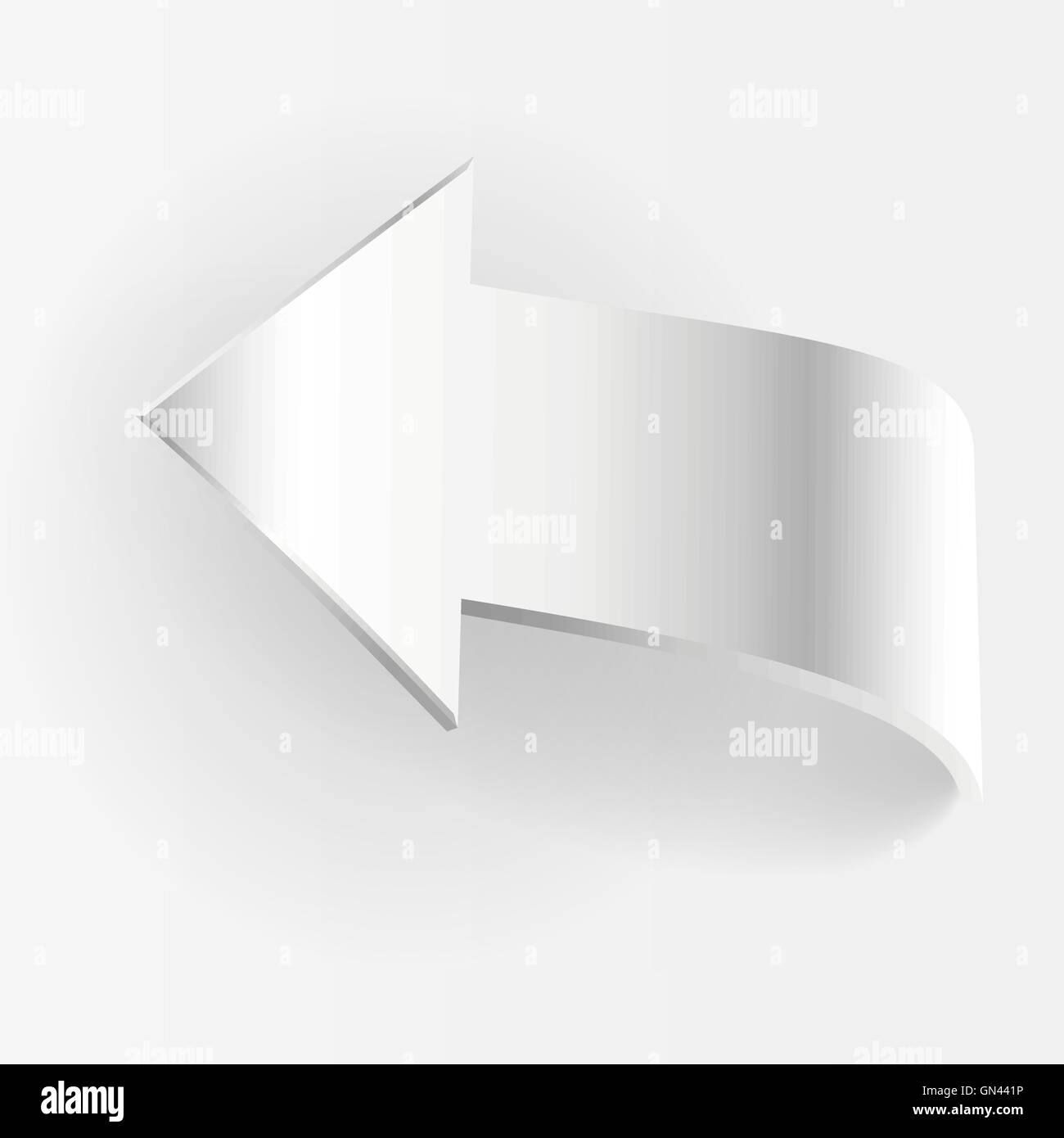 White arrow points backward and grey background Stock Vector