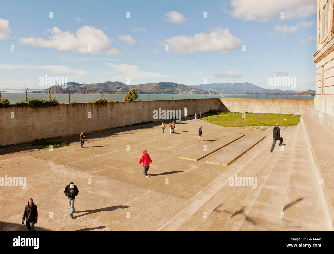 The Recreation Yard was the yard used by inmates of Alcatraz Federal Penitentiary between 1934 and 1963. San Francisco, CA Stock Photo