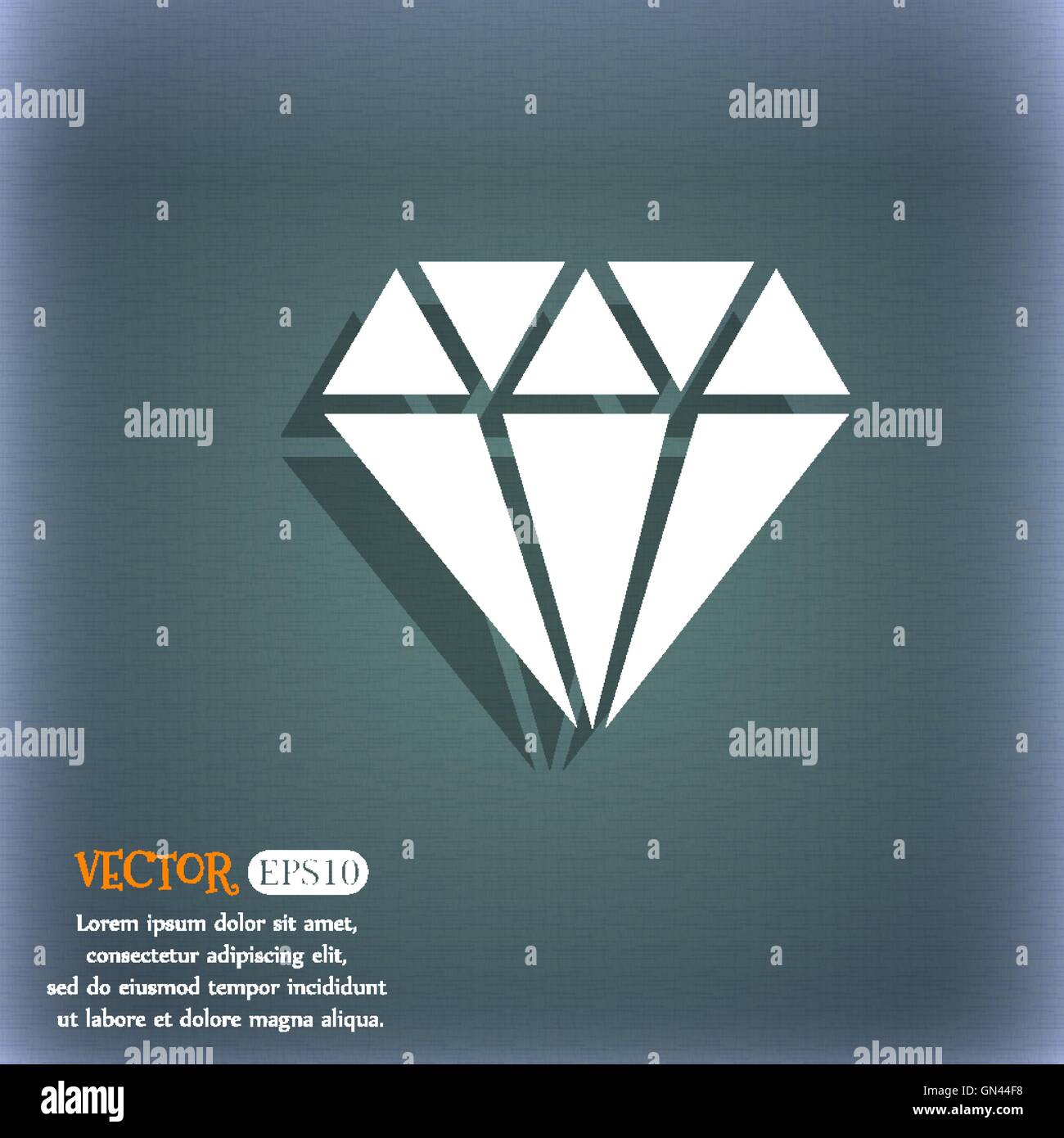diamond icon. On the blue-green abstract background with shadow and space for your text. Vector Stock Vector