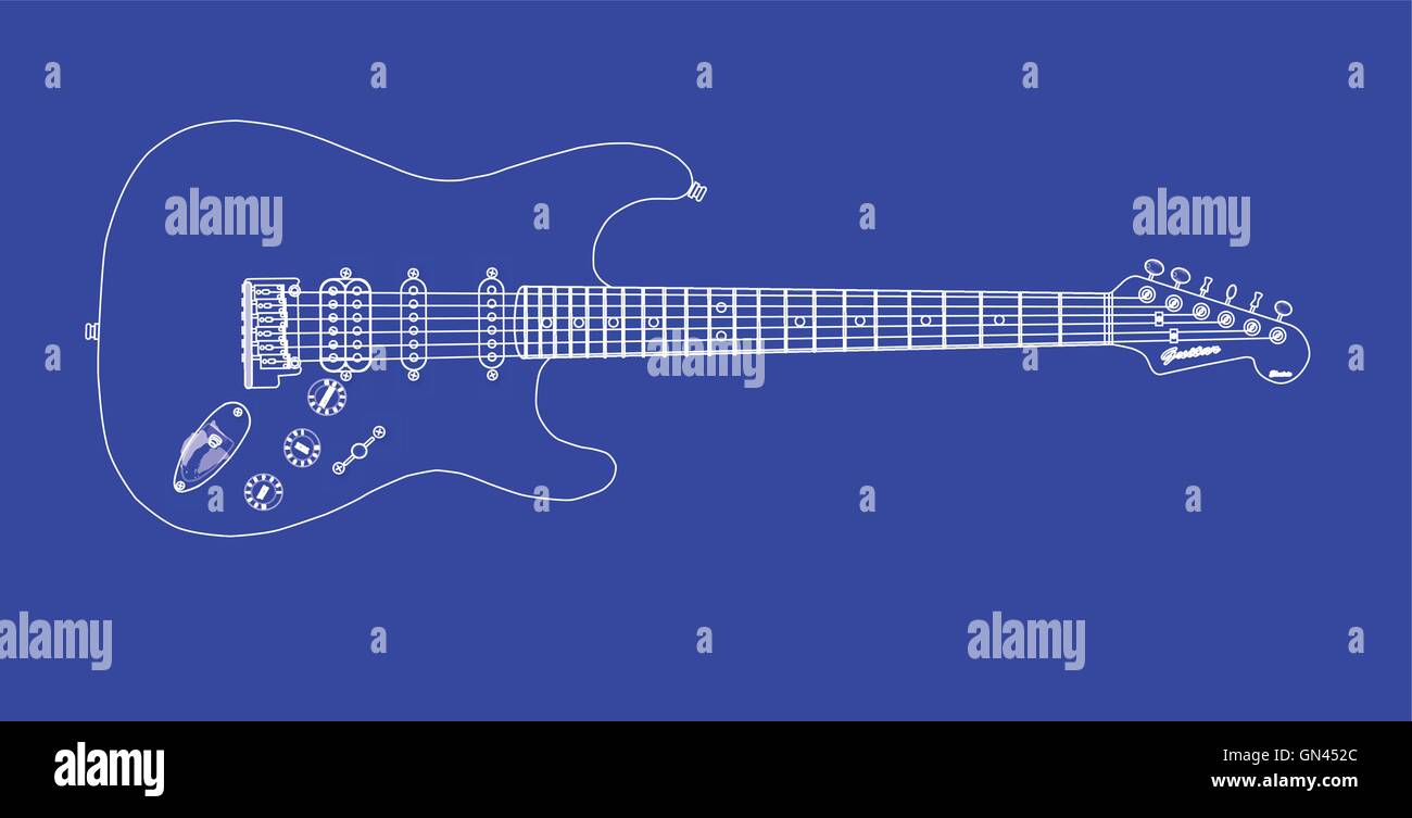 Electric Guitar Blueprint Stock Vector