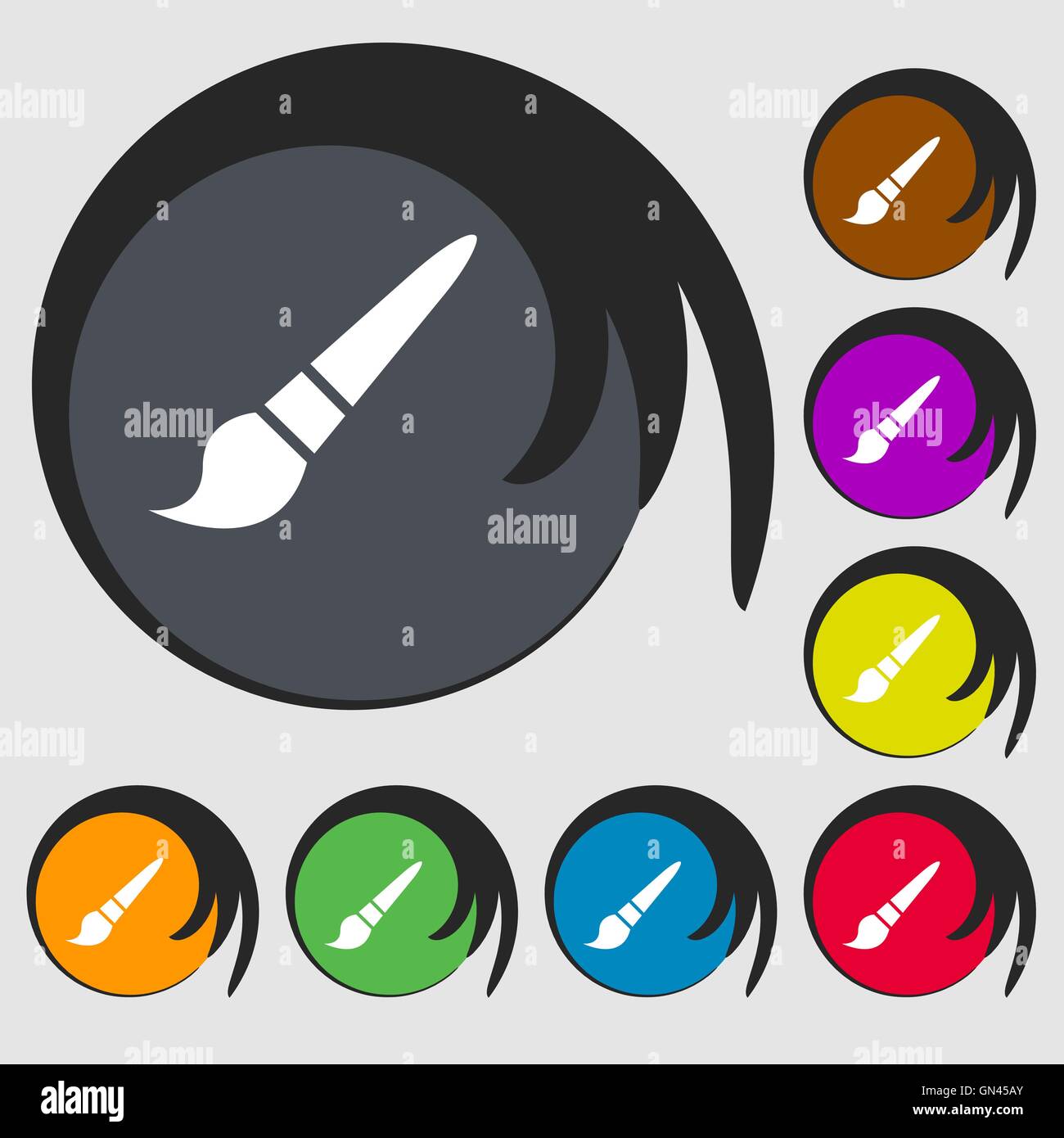 brush icon. Symbols on eight colored buttons. Vector Stock Vector Image ...