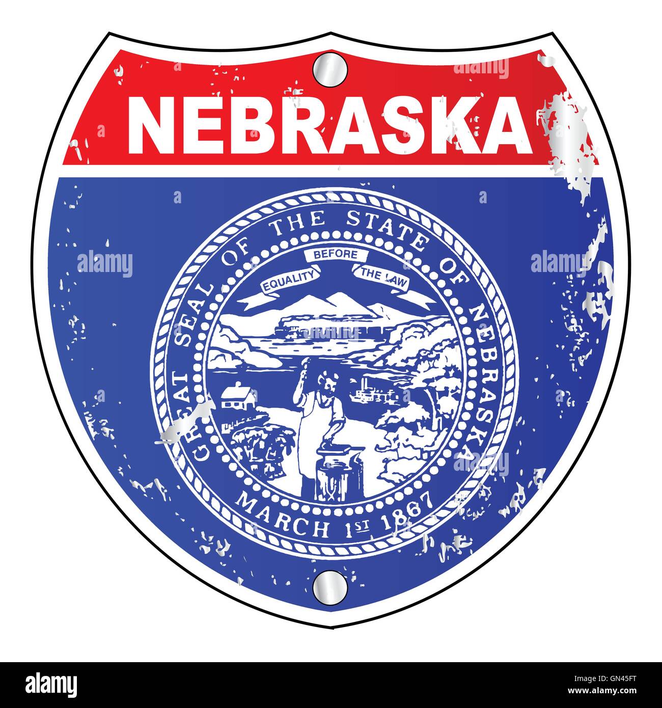 Nebraska Flag Icons As Interstate Sign Stock Vector