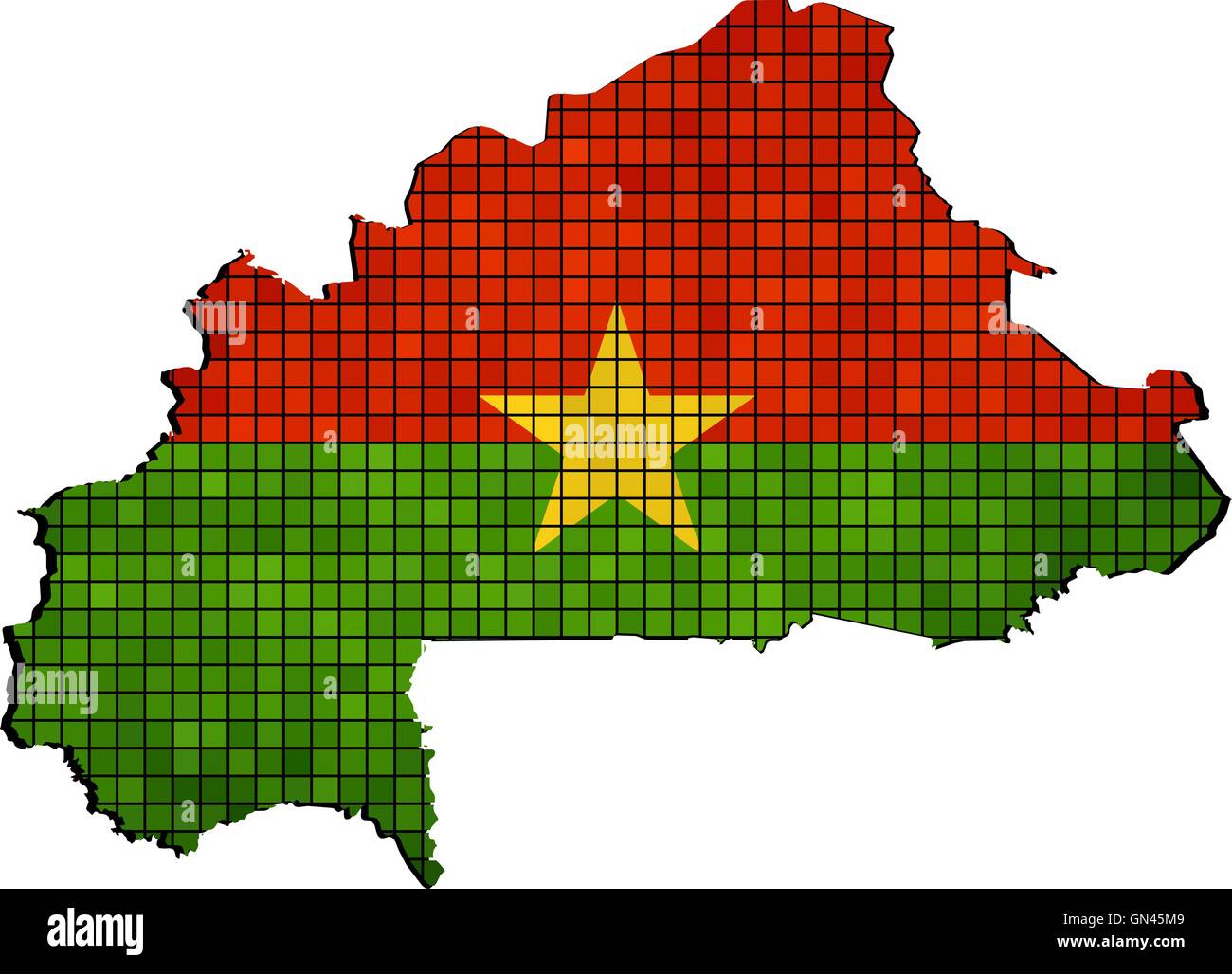 Burkina Faso map with flag inside Stock Vector