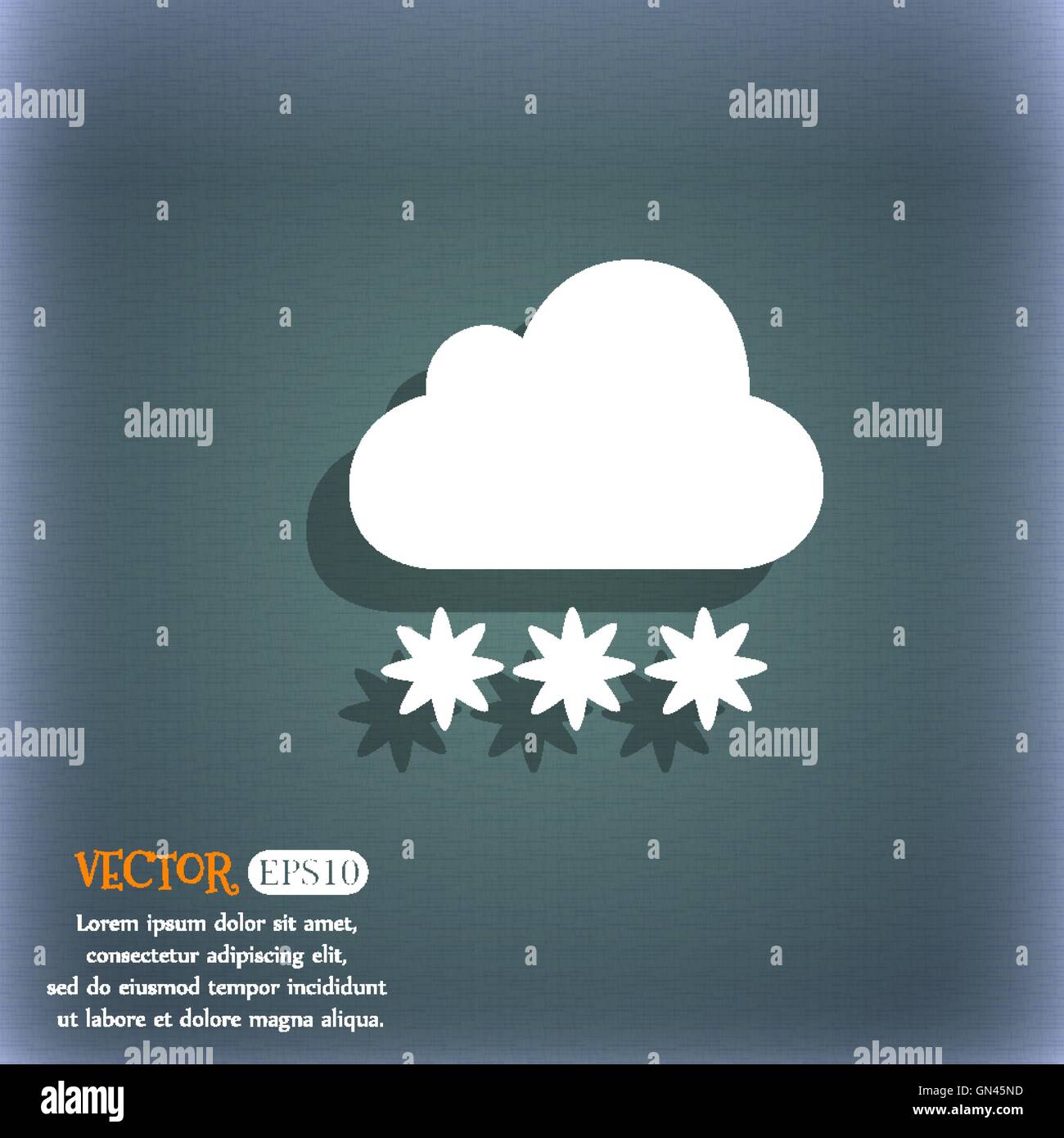 snow cloud icon. On the blue-green abstract background with shadow and ...