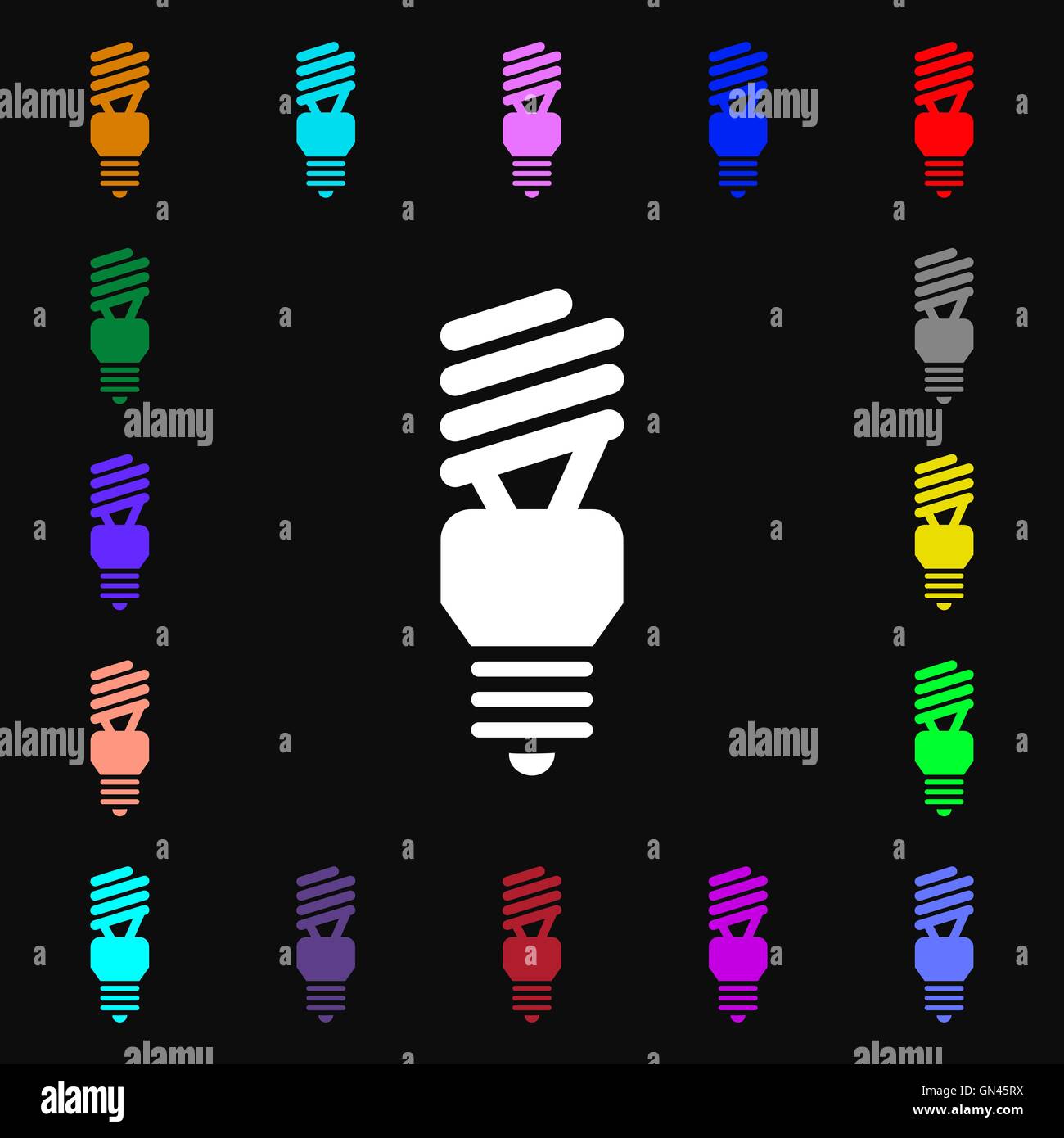 fluorescent lamp icon sign. Lots of colorful symbols for your design