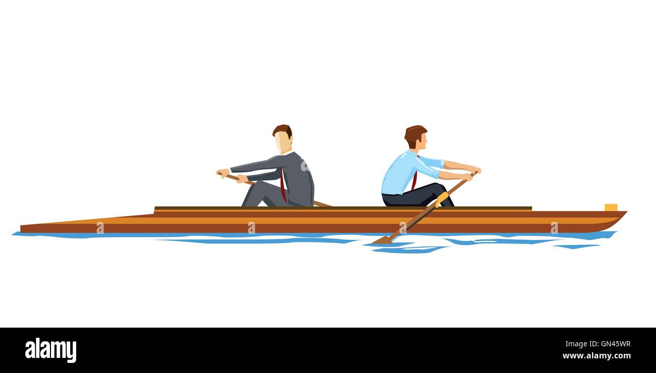 Business people rowing in the opposite direction Stock Vector