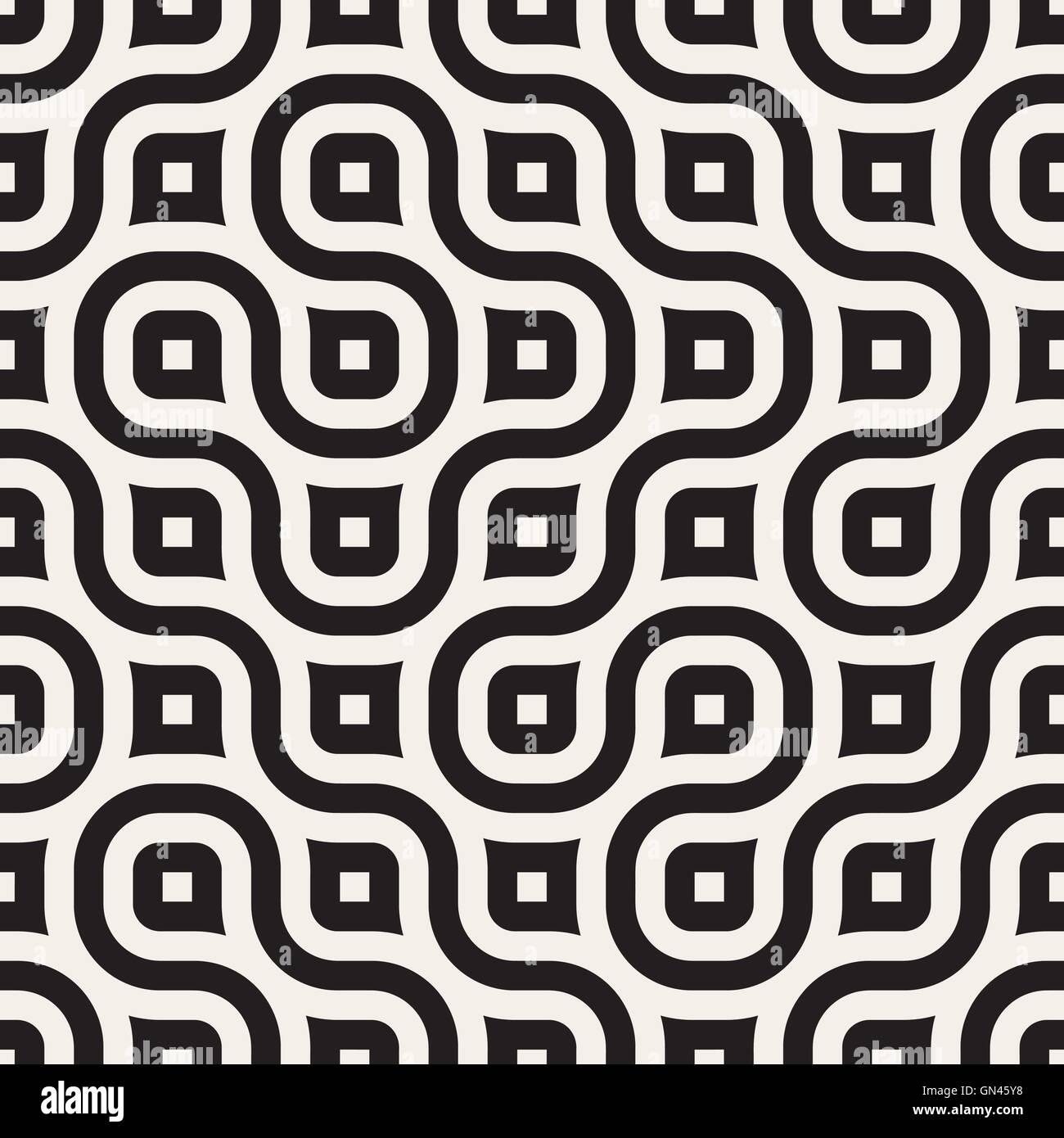 Vector Seamless Wavy Line Black and White Geometric Pattern Stock ...