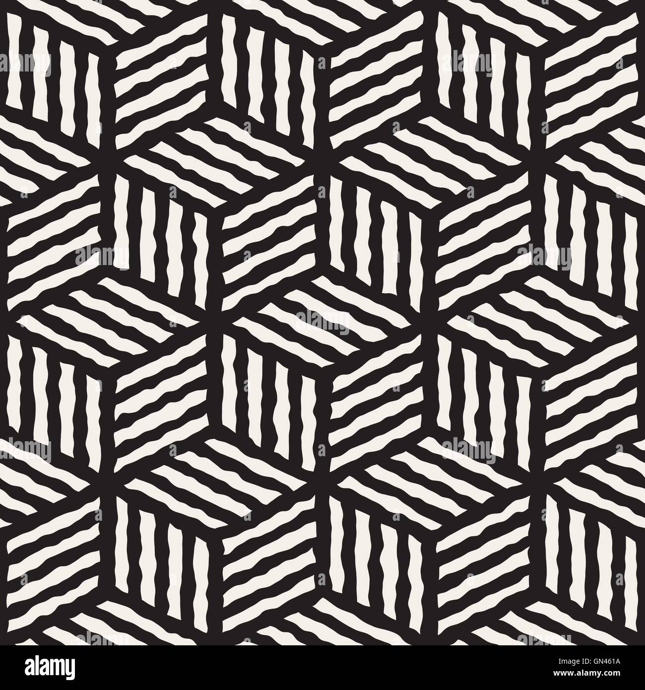 Vector Seamless Black And White Hand Painted Line Geometric Stripes ...