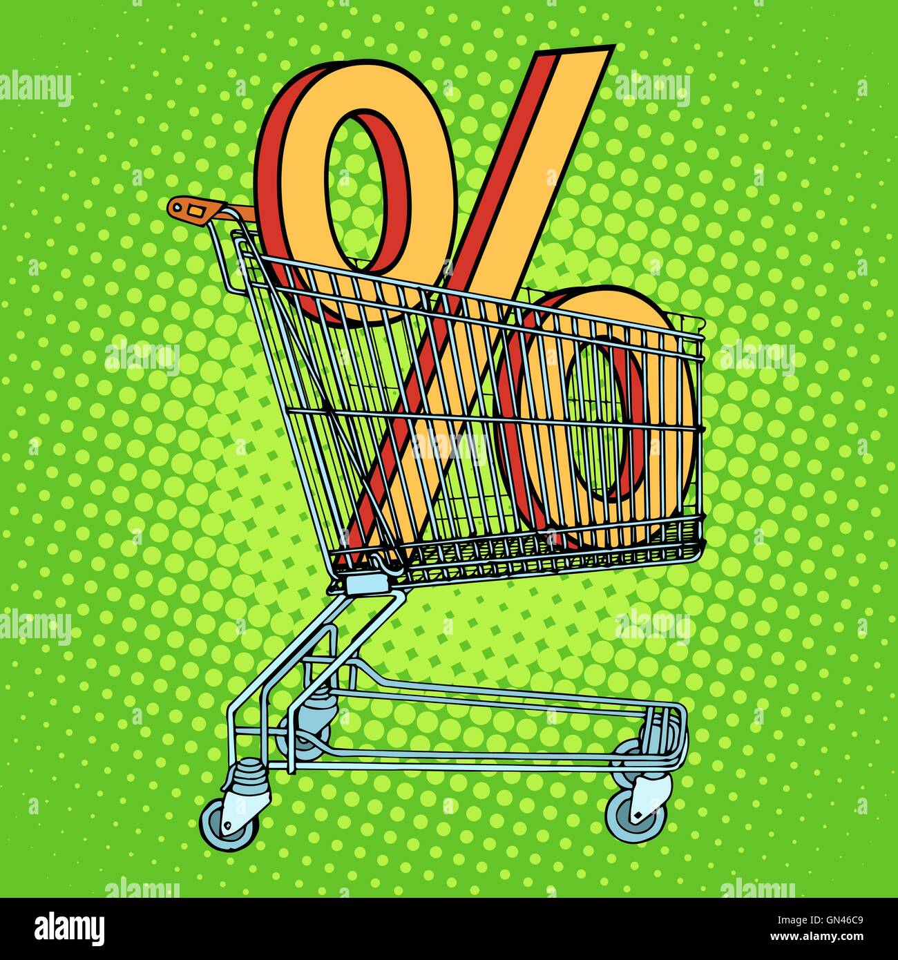 Grocery cart percentage discount Stock Vector
