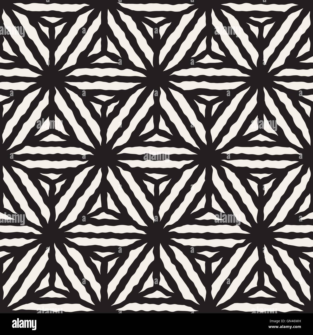 Vector Seamless Black And White Hand Painted Line Geometric Star ...