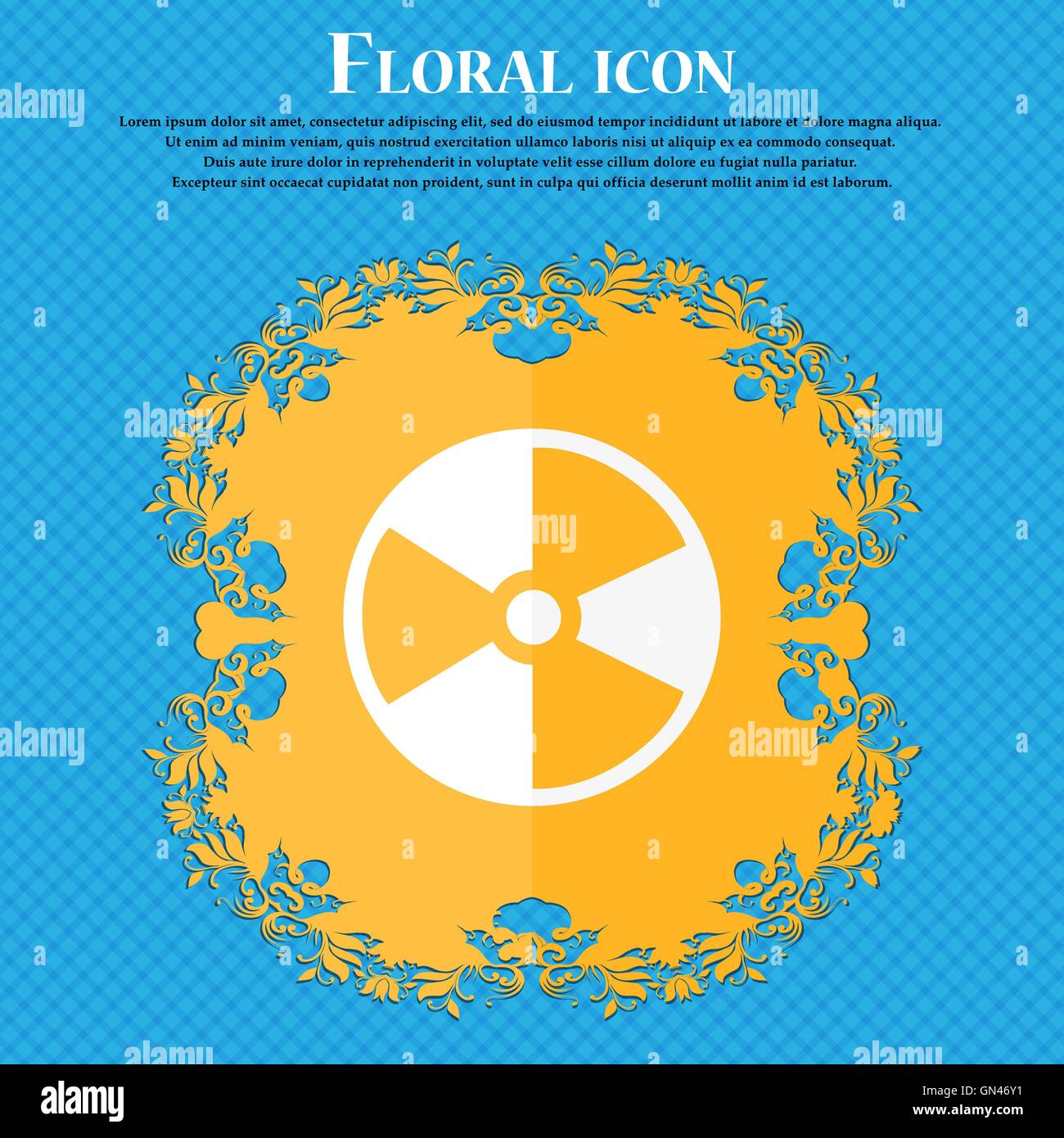 radioactive icon. Floral flat design on a blue abstract background with ...