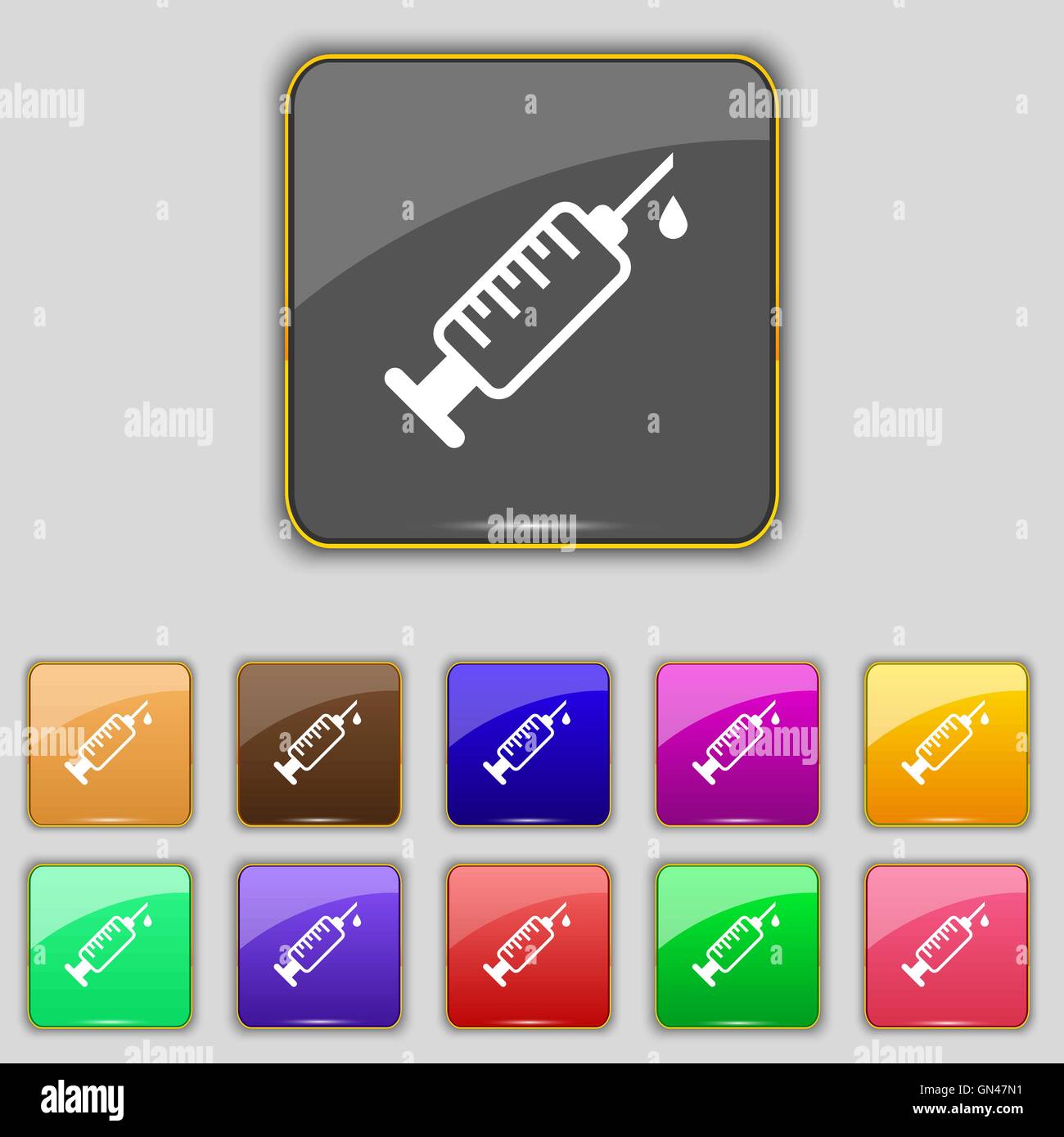 syringe icon sign. Set with eleven colored buttons for your site ...