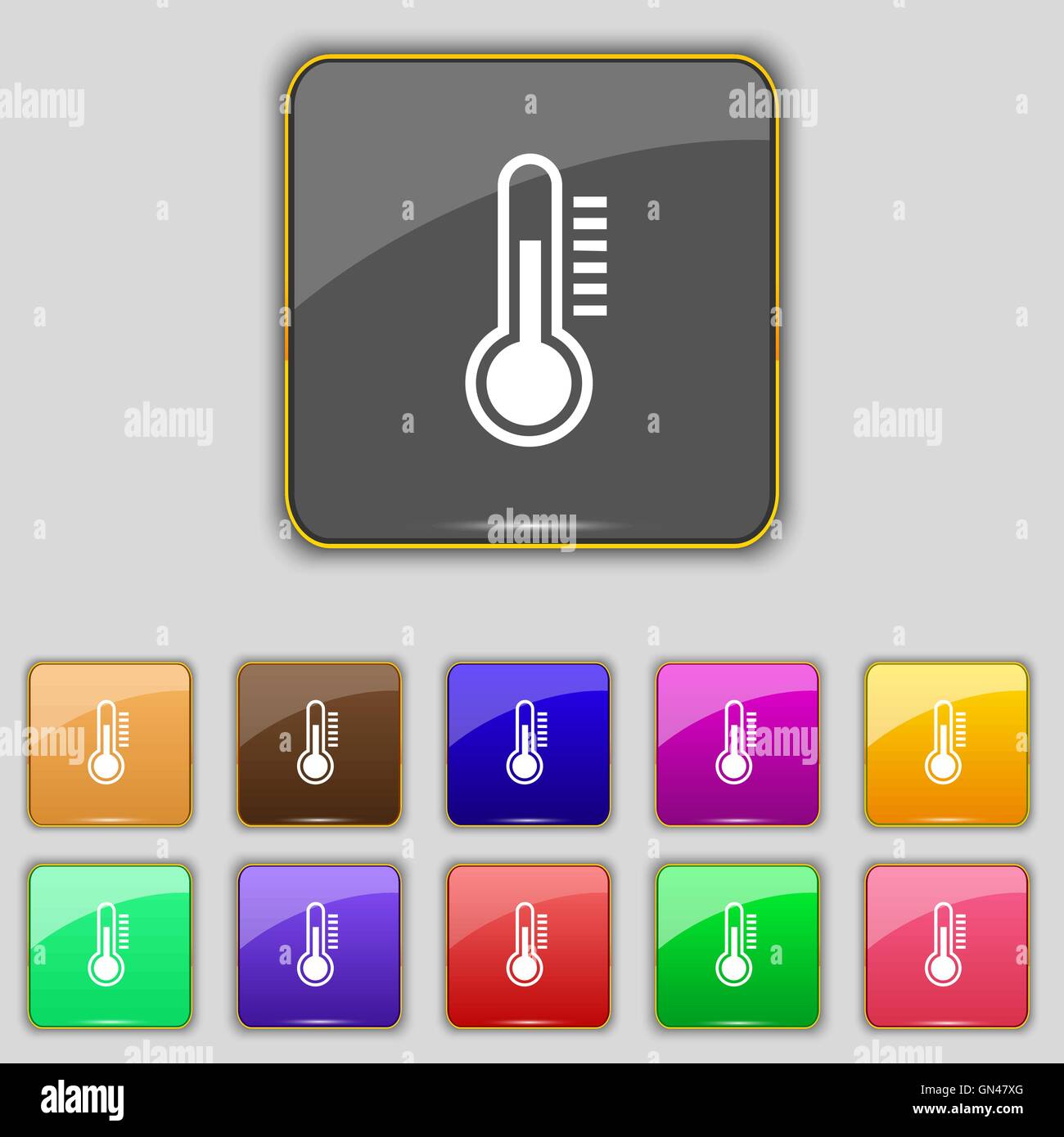 Thermometer icon sign. Set with eleven colored buttons for your site ...