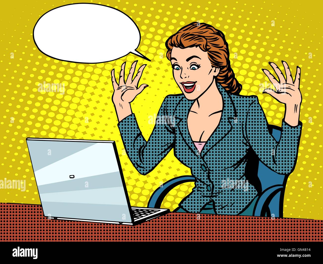 Happy business woman with laptop Stock Vector Image & Art - Alamy