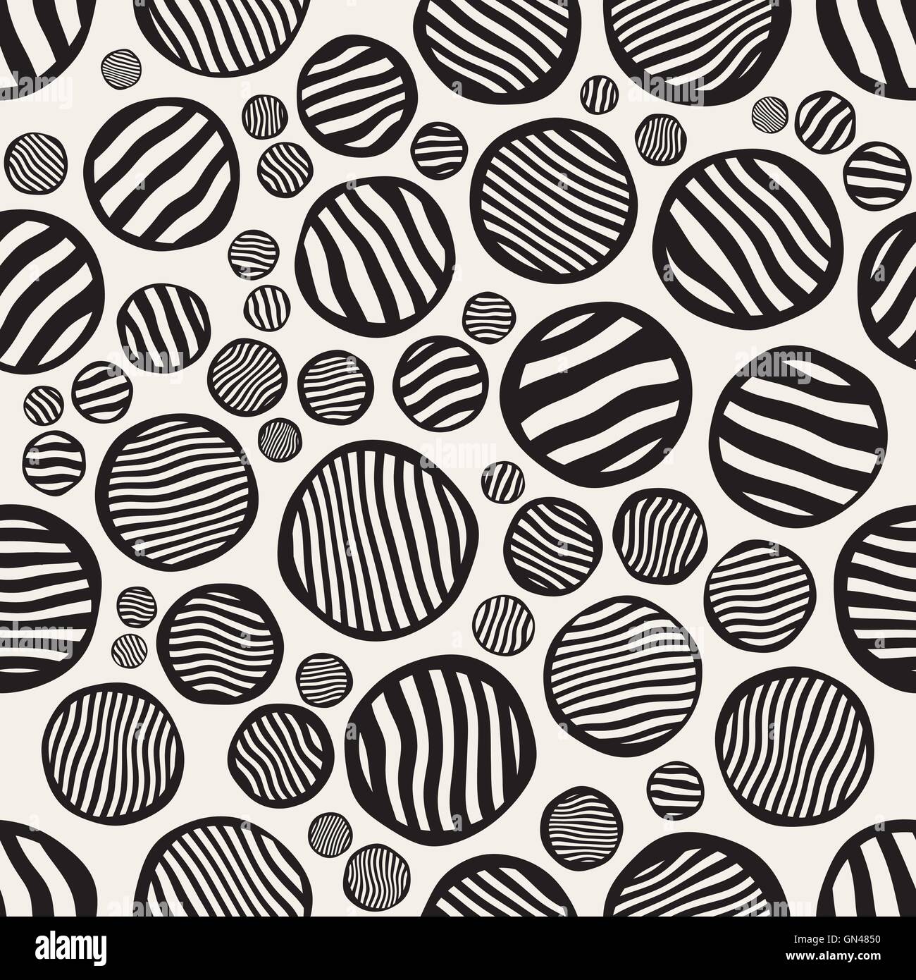 Vector Seamless Black And White Stripes Circles Jumble Hand Painted ...