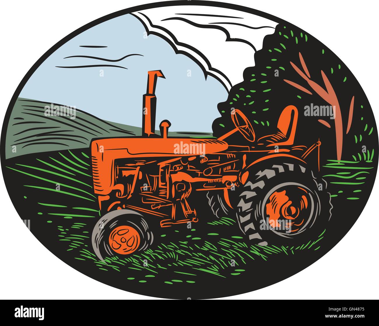 Vintage Tractor Farm Woodcut Stock Vector Image & Art - Alamy