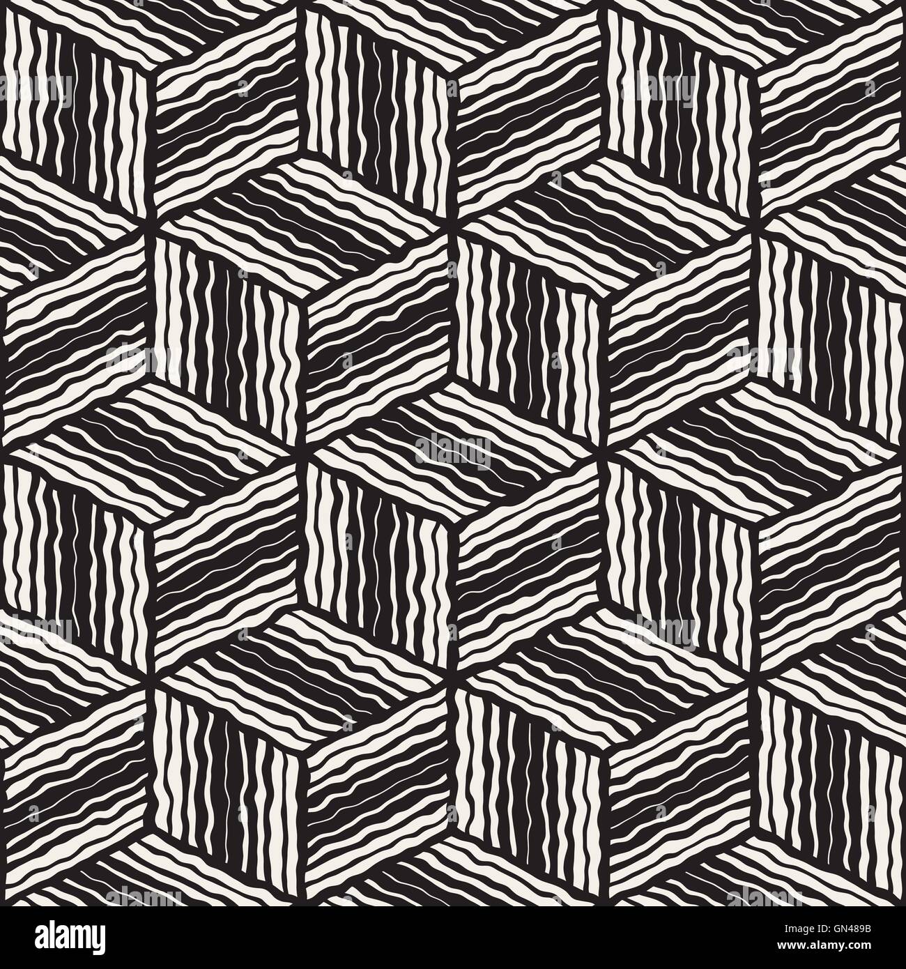 Vector Seamless Black And White Hand Painted Line Geometric Stripes ...