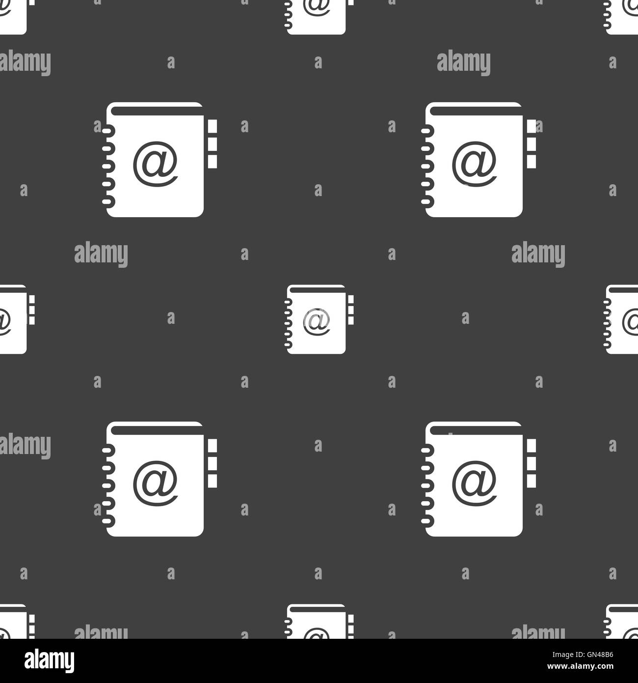 Notebook, address, phone book icon sign. Seamless pattern on a gray ...