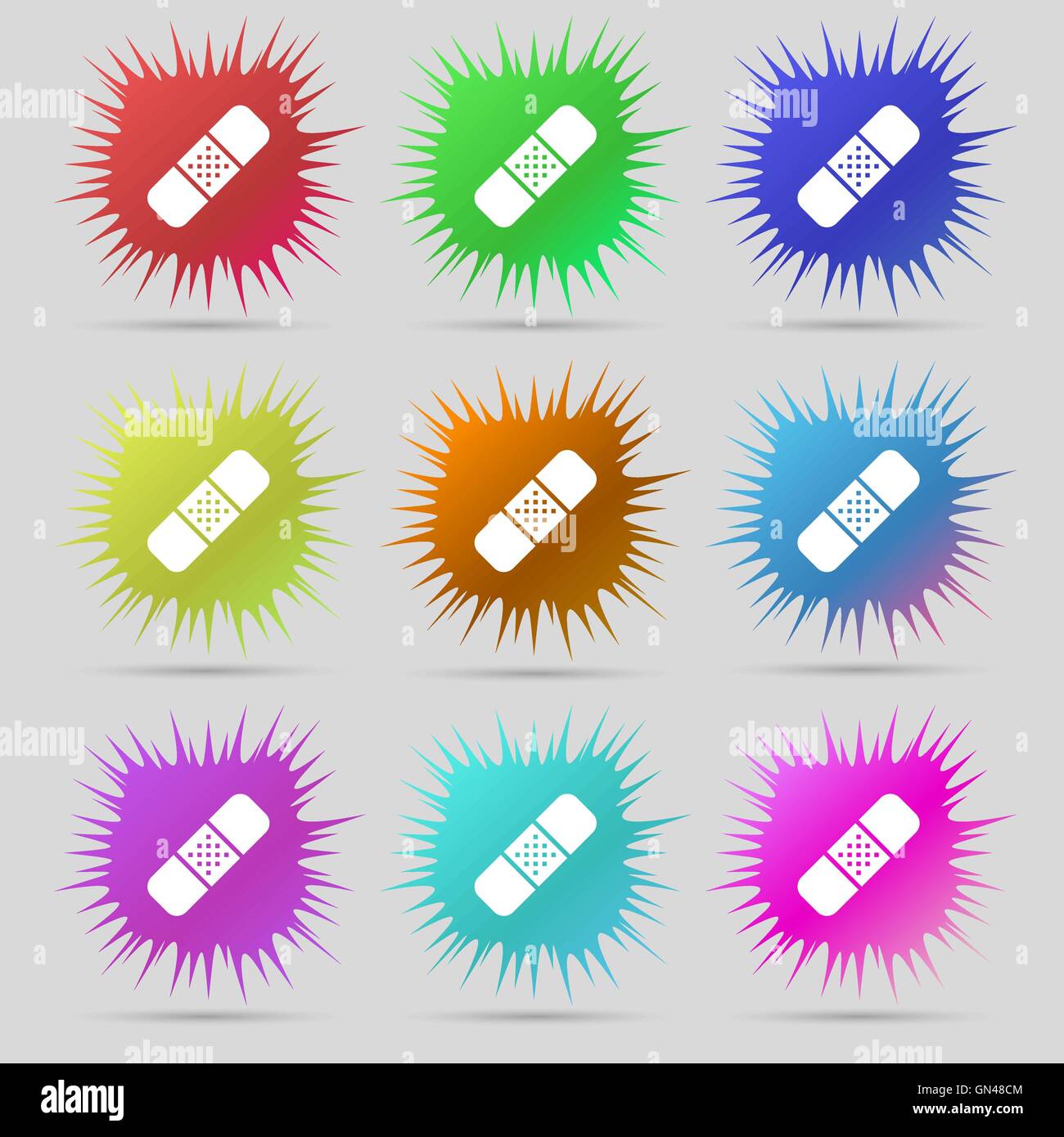 Plaster icon sign. A set of nine original needle buttons. Vector Stock ...