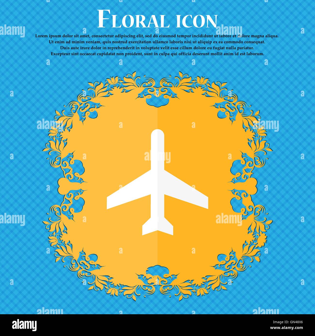 Plane icon. Floral flat design on a blue abstract background with place ...