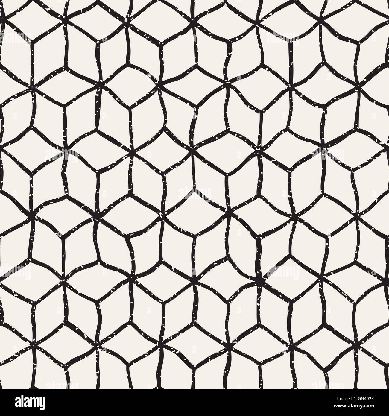 Vector Seamless Black and White Hand Drawn Distorted Lines Cube Shape ...