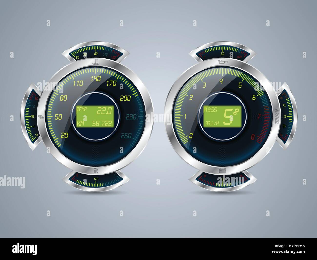 Digital speedometer rev counter with other gauges Stock Vector Image & Art Alamy