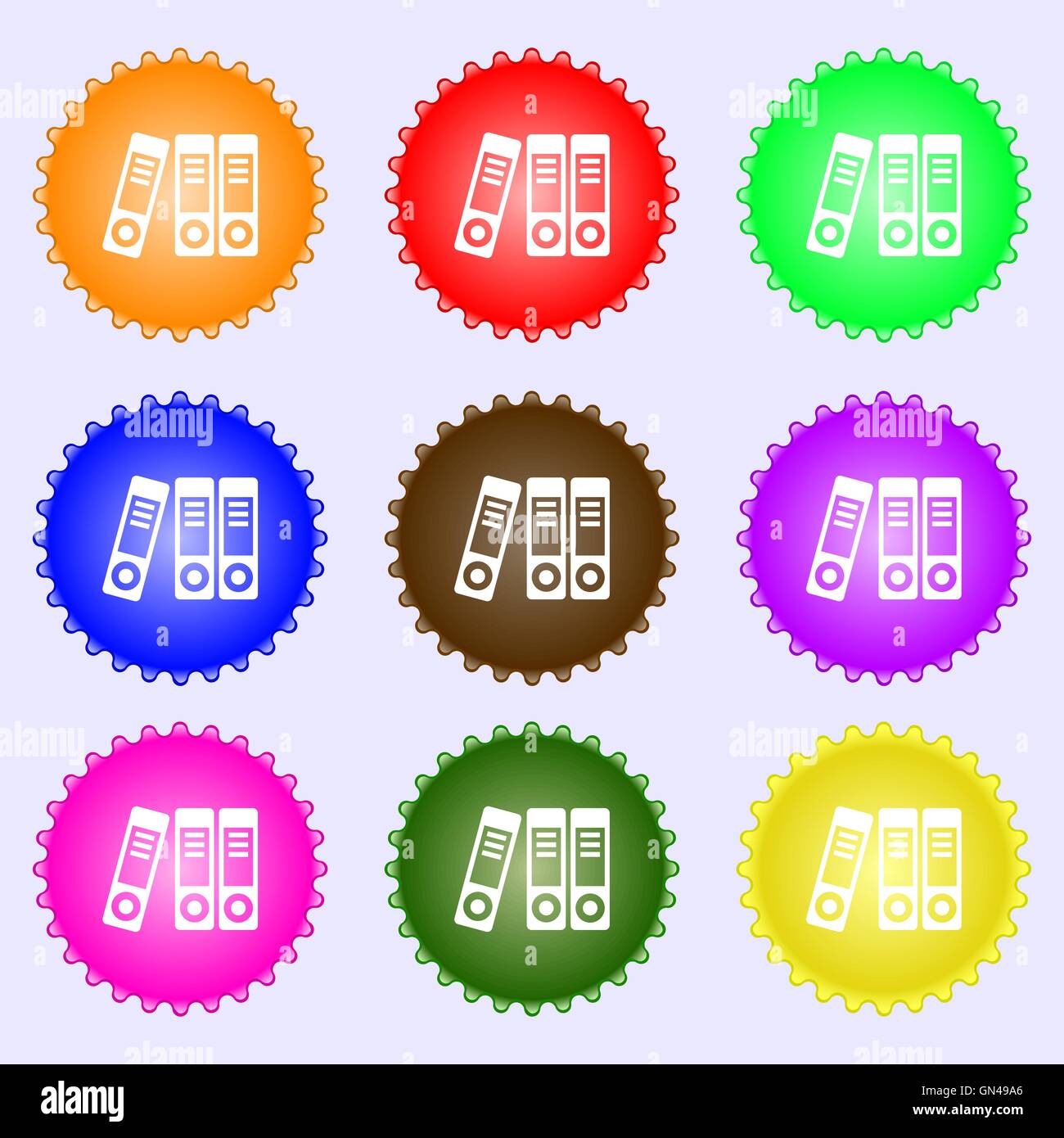 binders icon sign. A set of nine different colored labels. Vector Stock ...