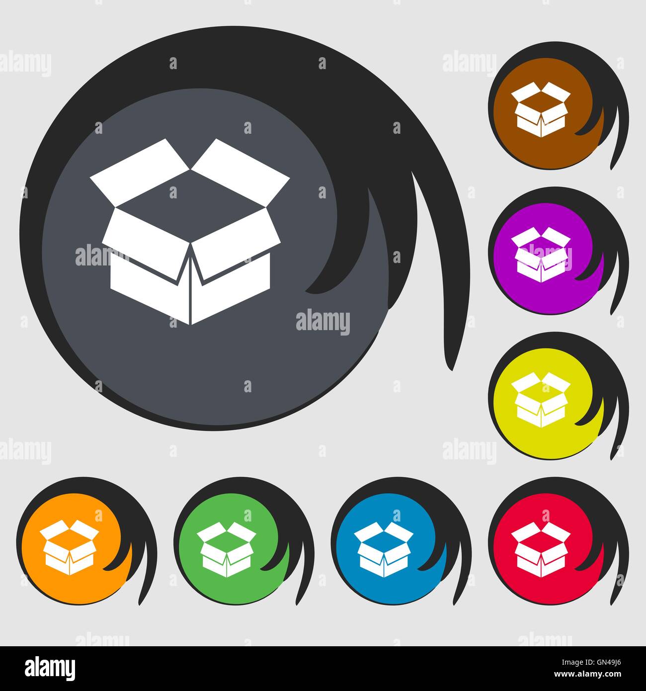 Open box icon. Symbols on eight colored buttons. Vector Stock Vector ...