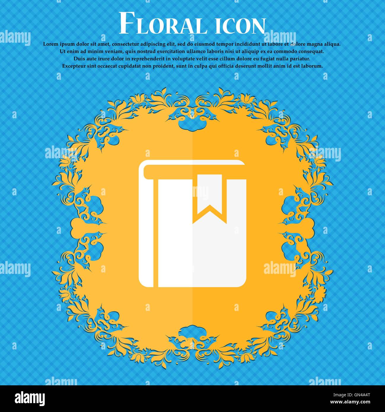Book bookmark icon. Floral flat design on a blue abstract background ...