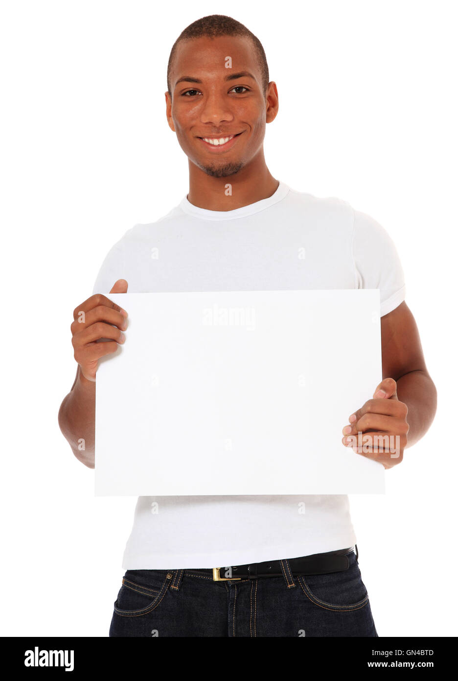 Man holding blank sign Stock Photo