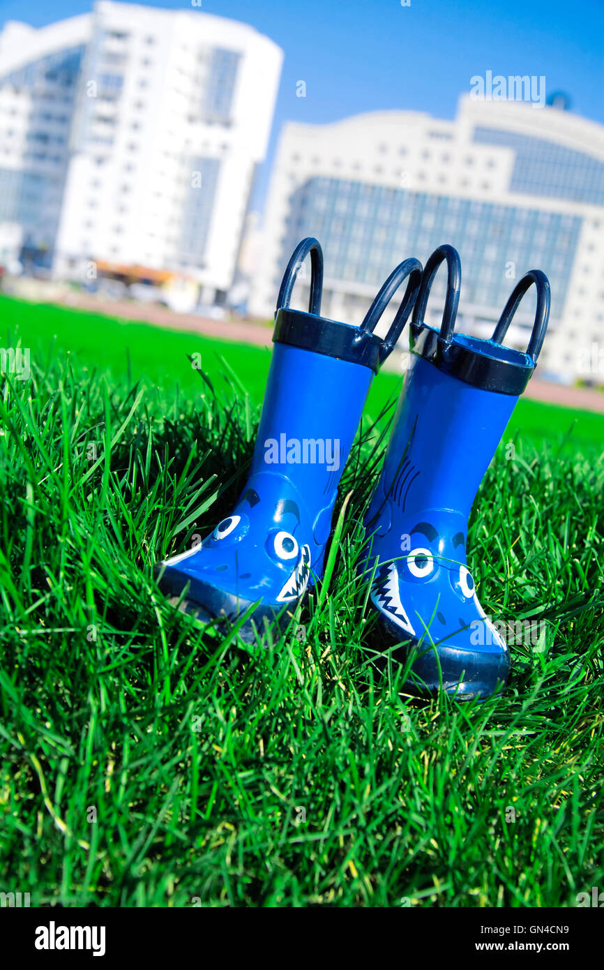 dark blue child rubber boots Stock Photo
