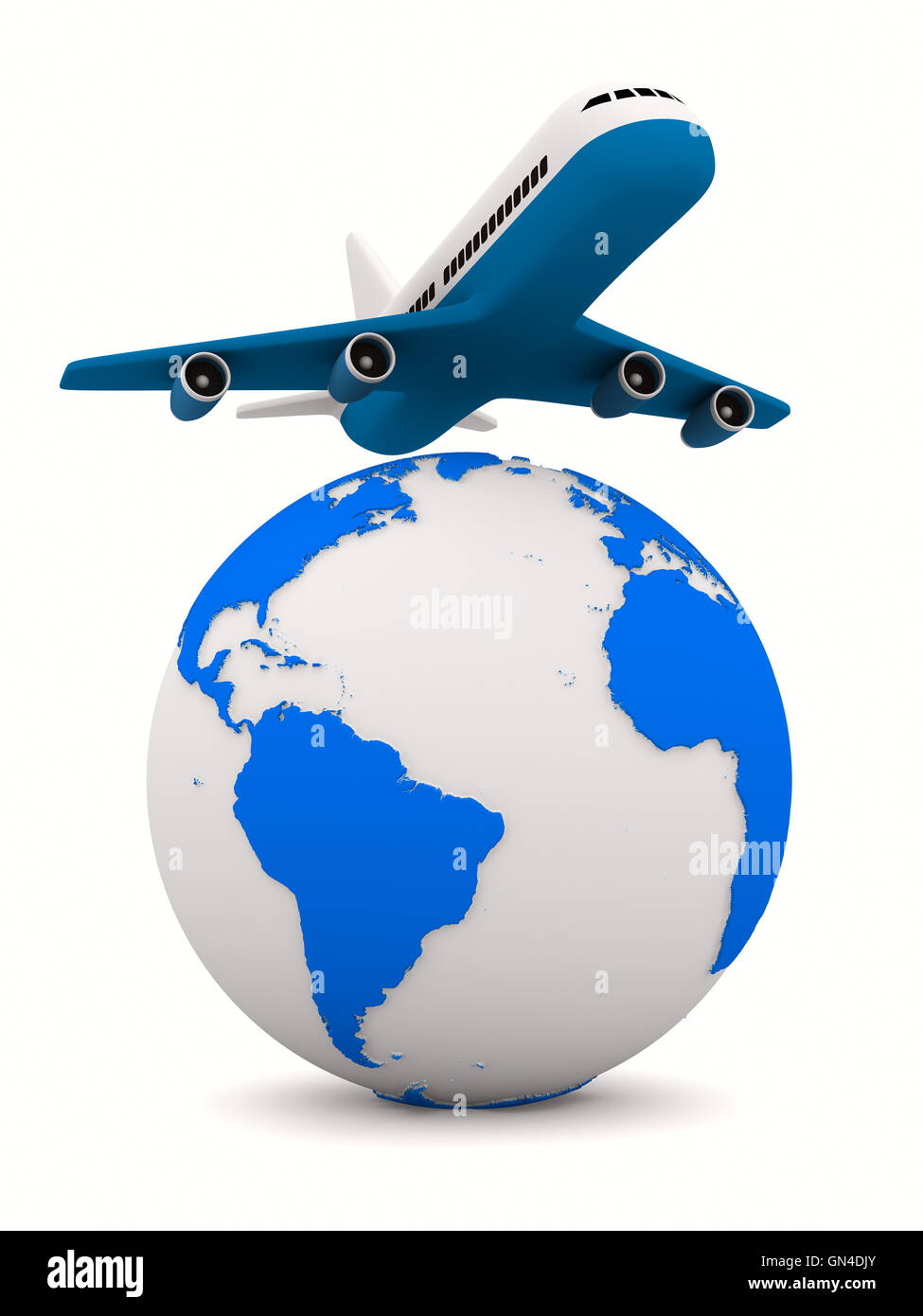 airplane and globe on white background. Isolated 3D image Stock Photo