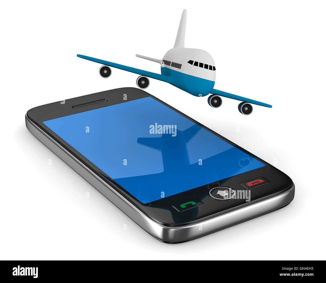 phone and airplane on white background. Isolated 3D image Stock Photo