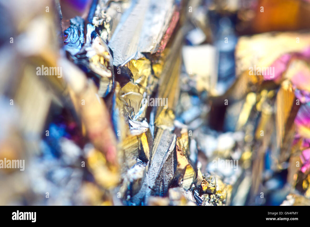 Abstract colorful metal Titanizing Quartz, Multi-coloured Background. Macro Stock Photo