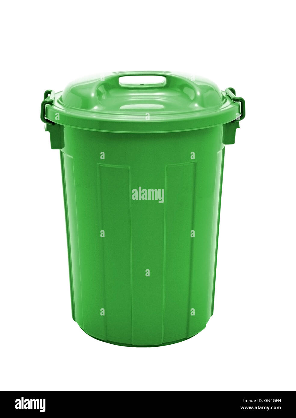A green plastic garbage bin isolated over white background Stock Photo ...