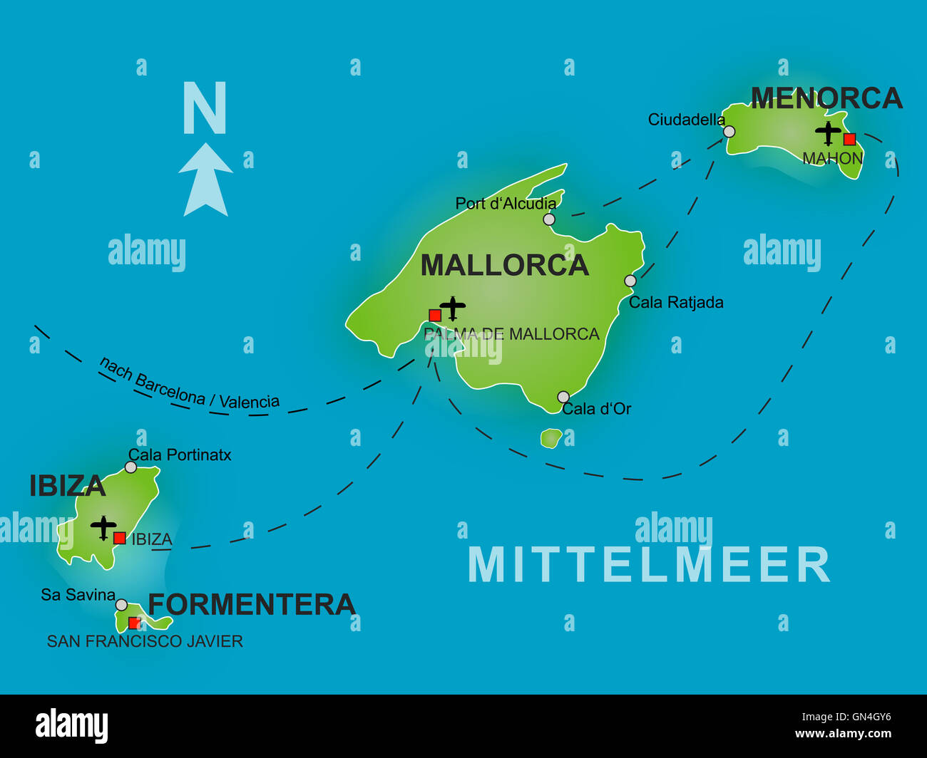 Map Of The Balearic Islands Stock Photo Alamy Map Of The Balearic Islands Stock Photo Alamy