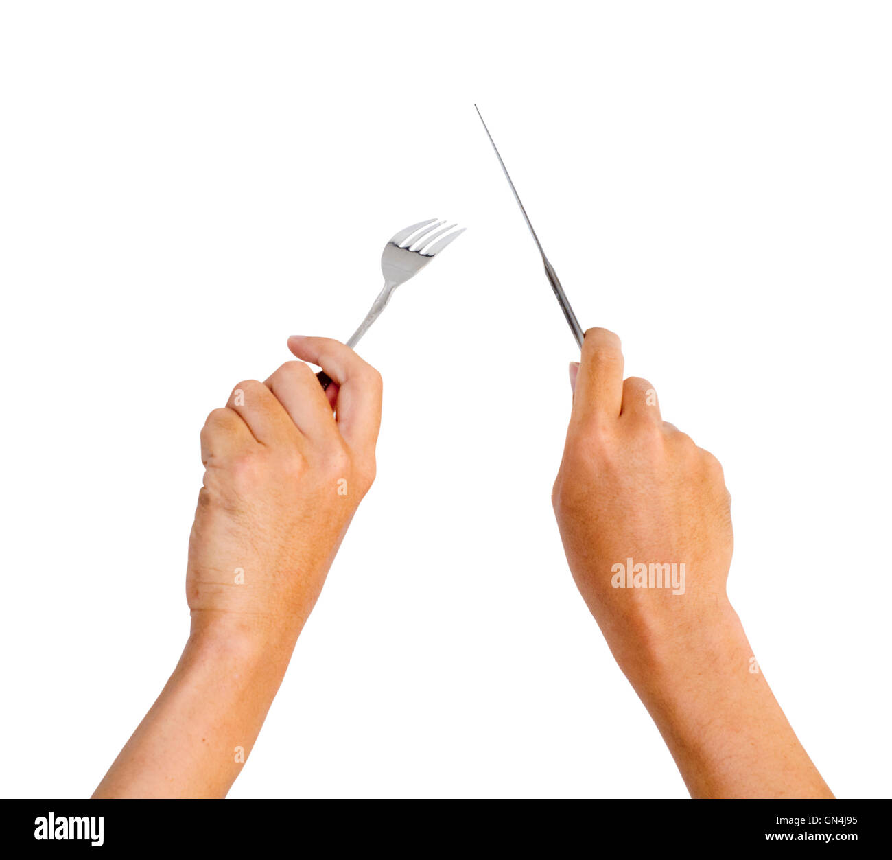 hands holding knife and fork Stock Photo Alamy