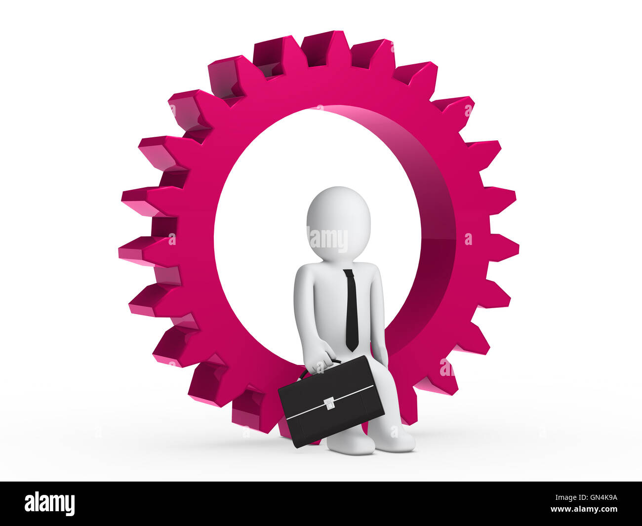 Businesman sitting in pink gear Stock Photo