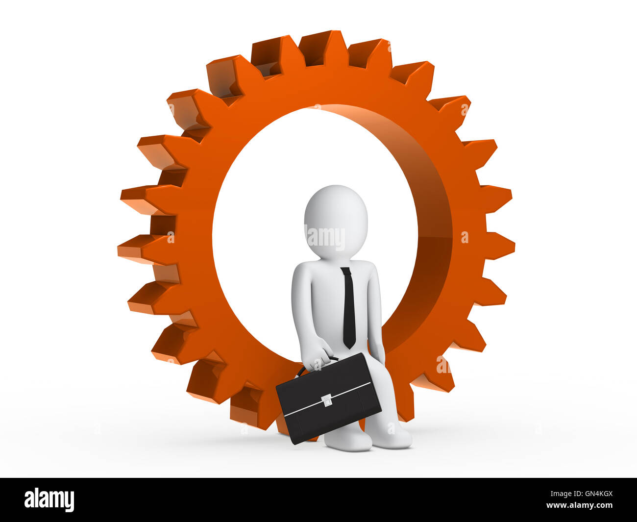 Businesman sitting in orange gear Stock Photo