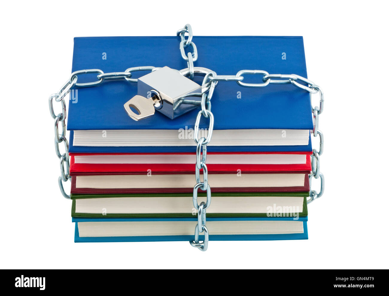 Books in chains closed padlock with key isolated Stock Photo Alamy